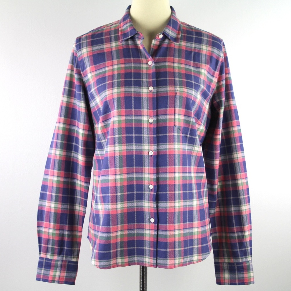UNTUCKit Collared Cotton Flannel Button Up Shirt Long Sleeves Blue Pink Plaid 8